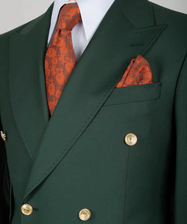 Green Double Breasted Gold Button Men’S Suit