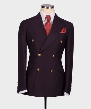 Eggplant Double Breasted Gold Button Men’S Suit