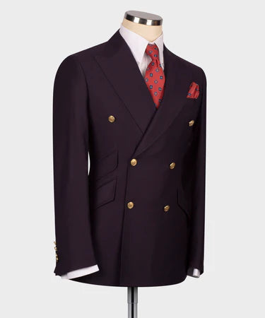 Eggplant Double Breasted Gold Button Men’S Suit