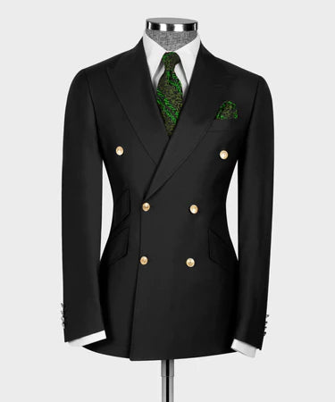 Black Double Breasted Gold Button Men’S Suit