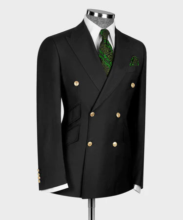 Black Double Breasted Gold Button Men’S Suit