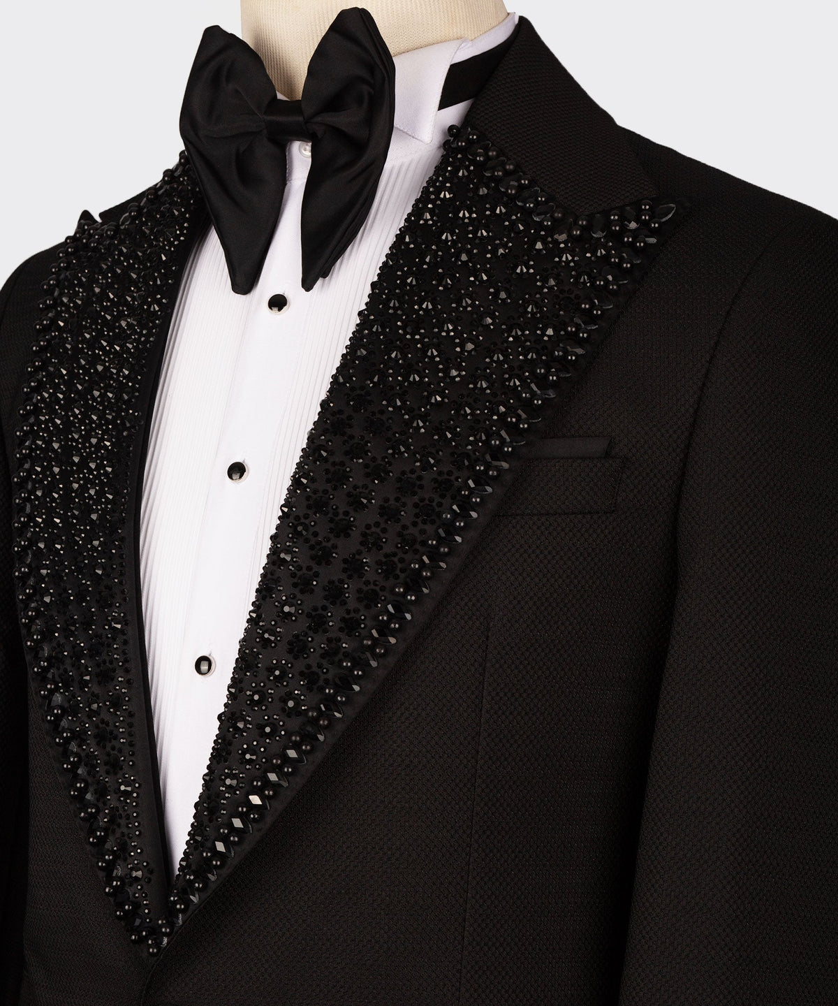 Dio Baby Lonian Men's Black Silk & Wool Gem Stone Collar Custom Tuxedo W/ Bowtie