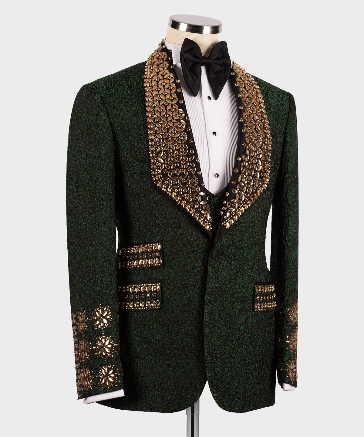 Dio Baby Lonian Men's Gold Custom Desing Green Laleped Special Tuxedo Vest Suit