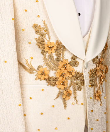 Flower Patterned Cream - Gold Tuxedo