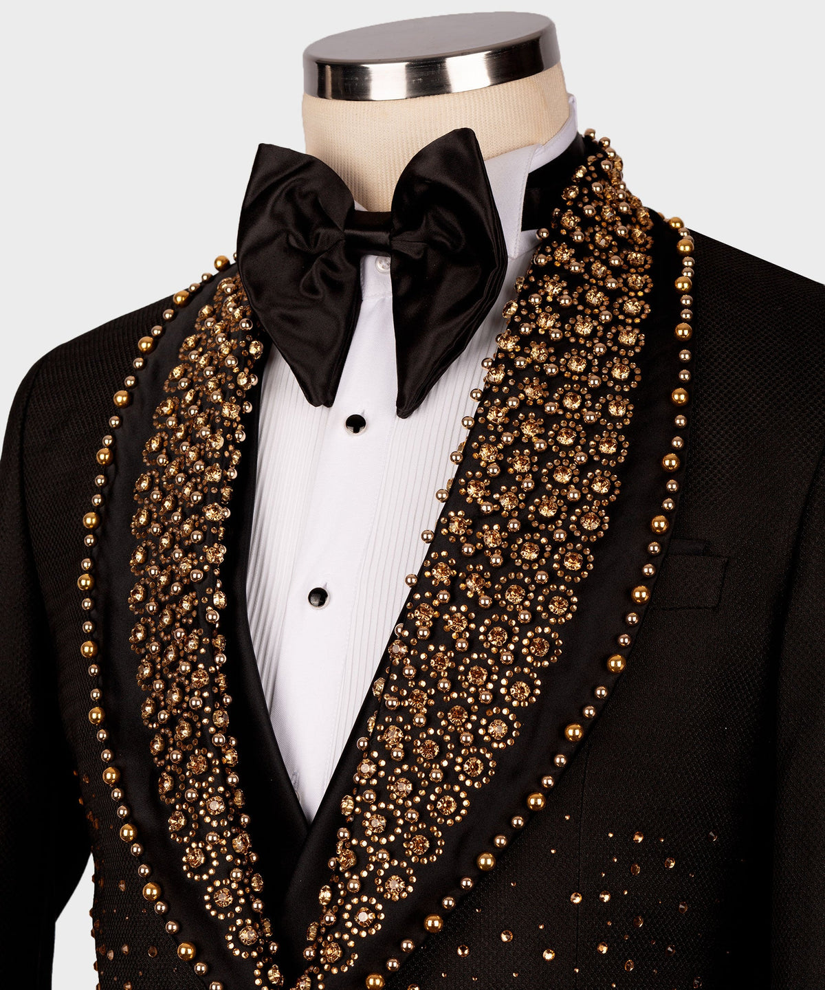 Dio Baby Lonian Men's Gold Gem Stone Detailed Black Custom Tuxedo W/ Bowtie