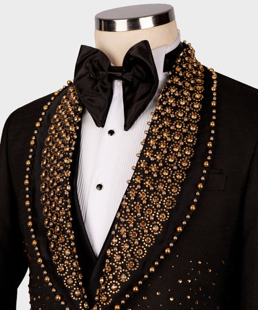 Gold Gem Stone Detailed Black Custom Tuxedo