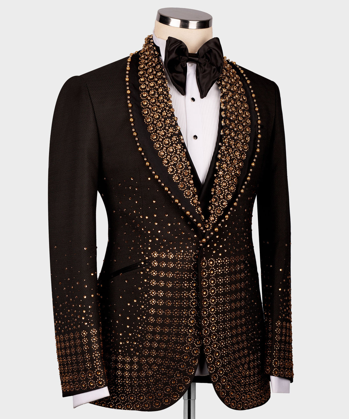 Dio Baby Lonian Men's Gold Gem Stone Detailed Black Custom Tuxedo W/ Bowtie