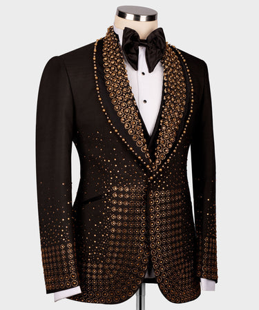 Gold Gem Stone Detailed Black Custom Tuxedo