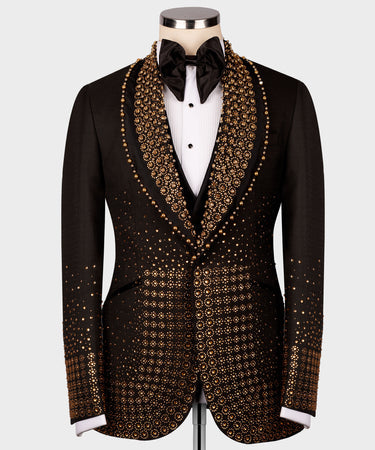 Gold Gem Stone Detailed Black Custom Tuxedo