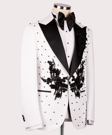 Flower Patterned White - Black Tuxedo