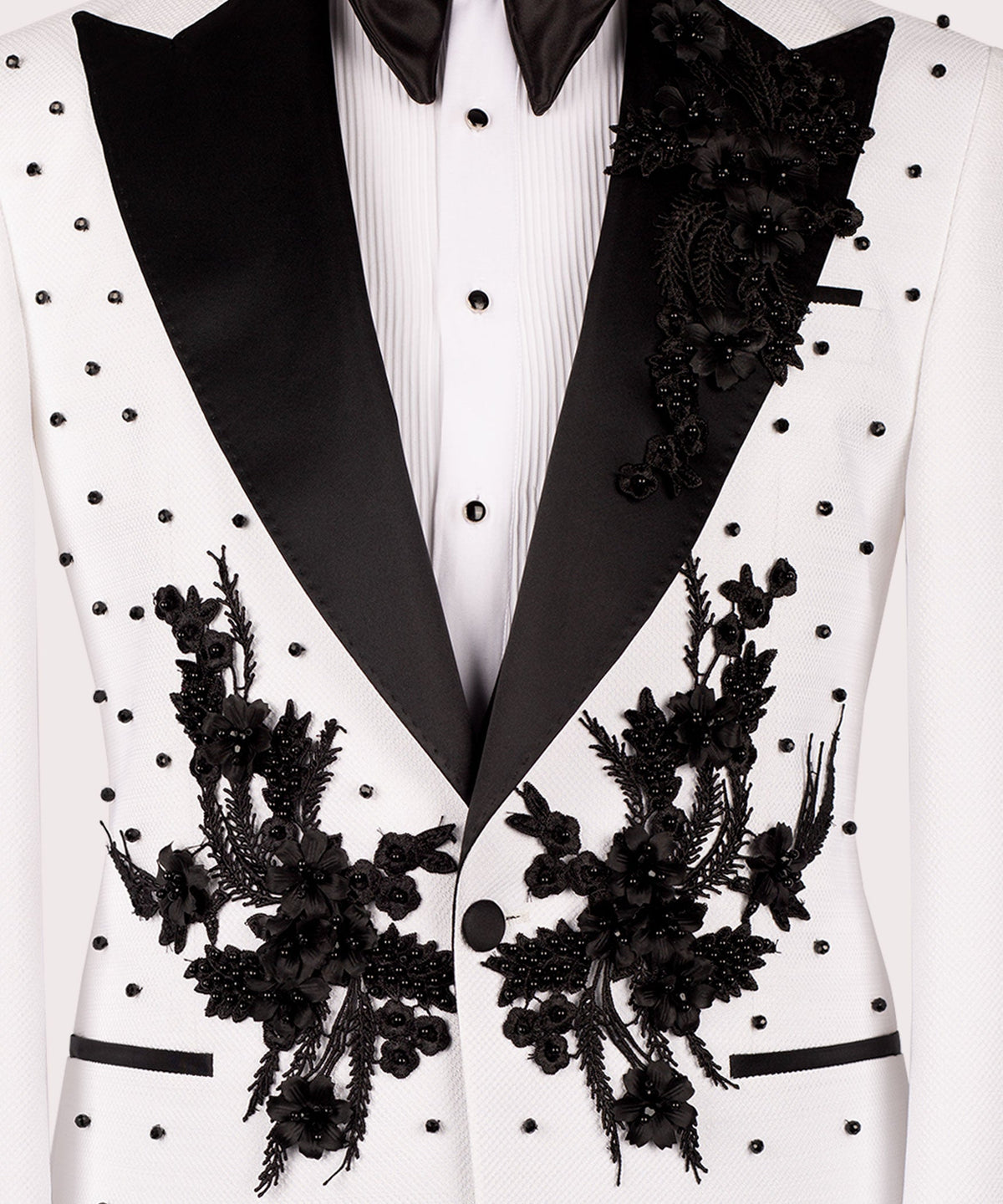 Dio Baby Lonian Men's White Flower Patterned Black Tuxedo Classic Suit W/ Pant