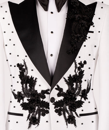 Flower Patterned White - Black Tuxedo