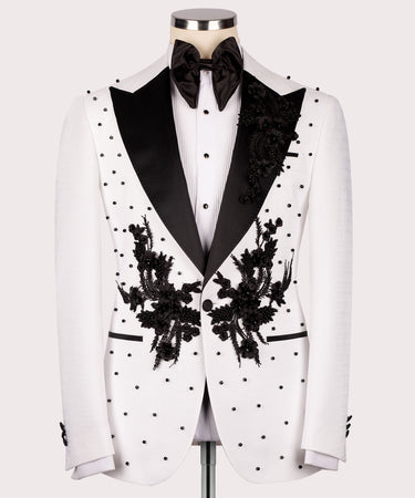 Flower Patterned White - Black Tuxedo