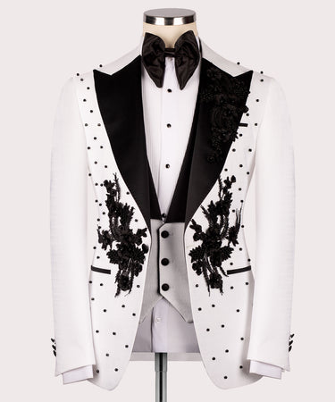 Flower Patterned White - Black Tuxedo