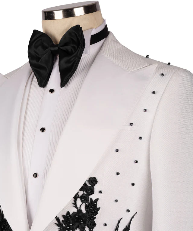 Flower Patterned White - Black Tuxedo