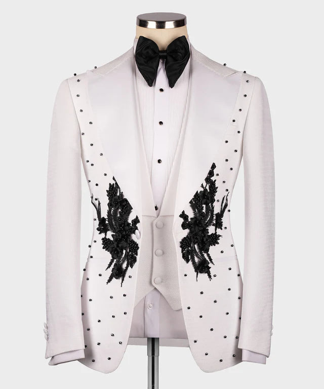 Flower Patterned White - Black Tuxedo