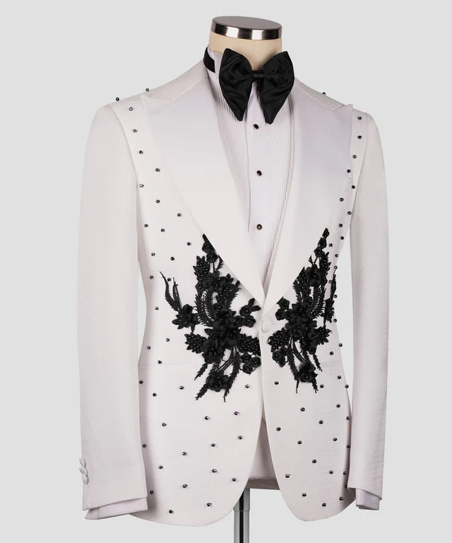 Flower Patterned White - Black Tuxedo