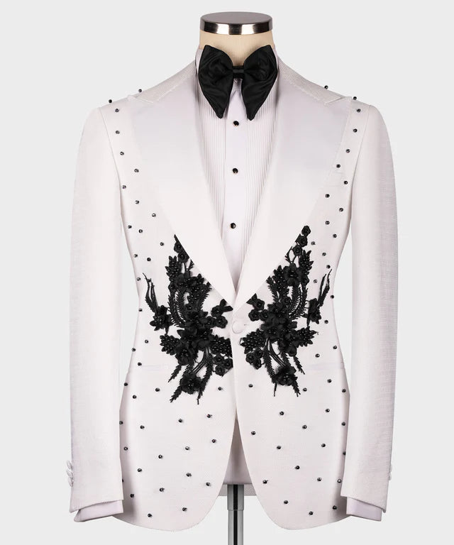 Flower Patterned White - Black Tuxedo