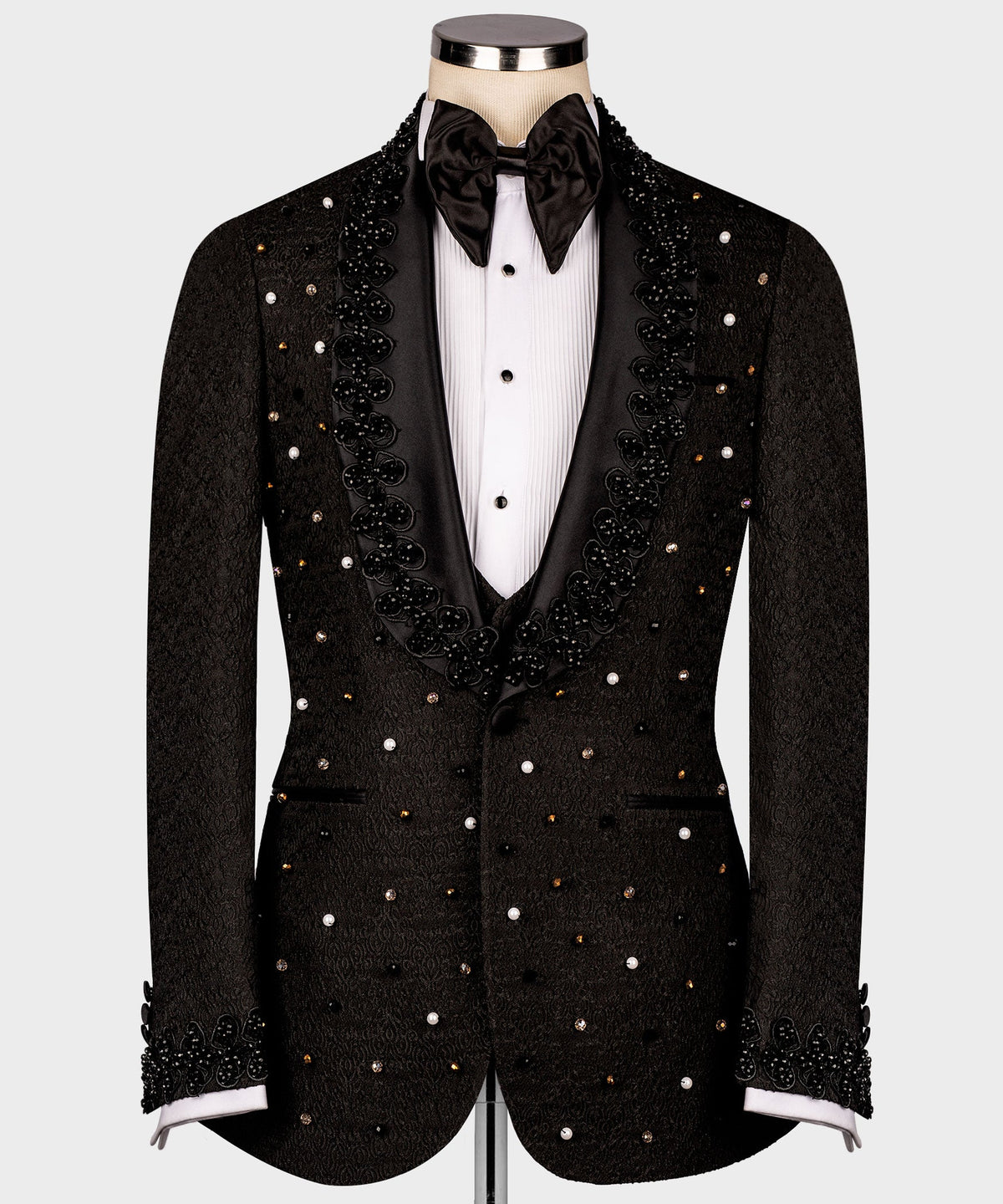 Dio Baby Lonian Men's Black Crystal Jewelried Special Tuxedo Custom Design Vest Suit