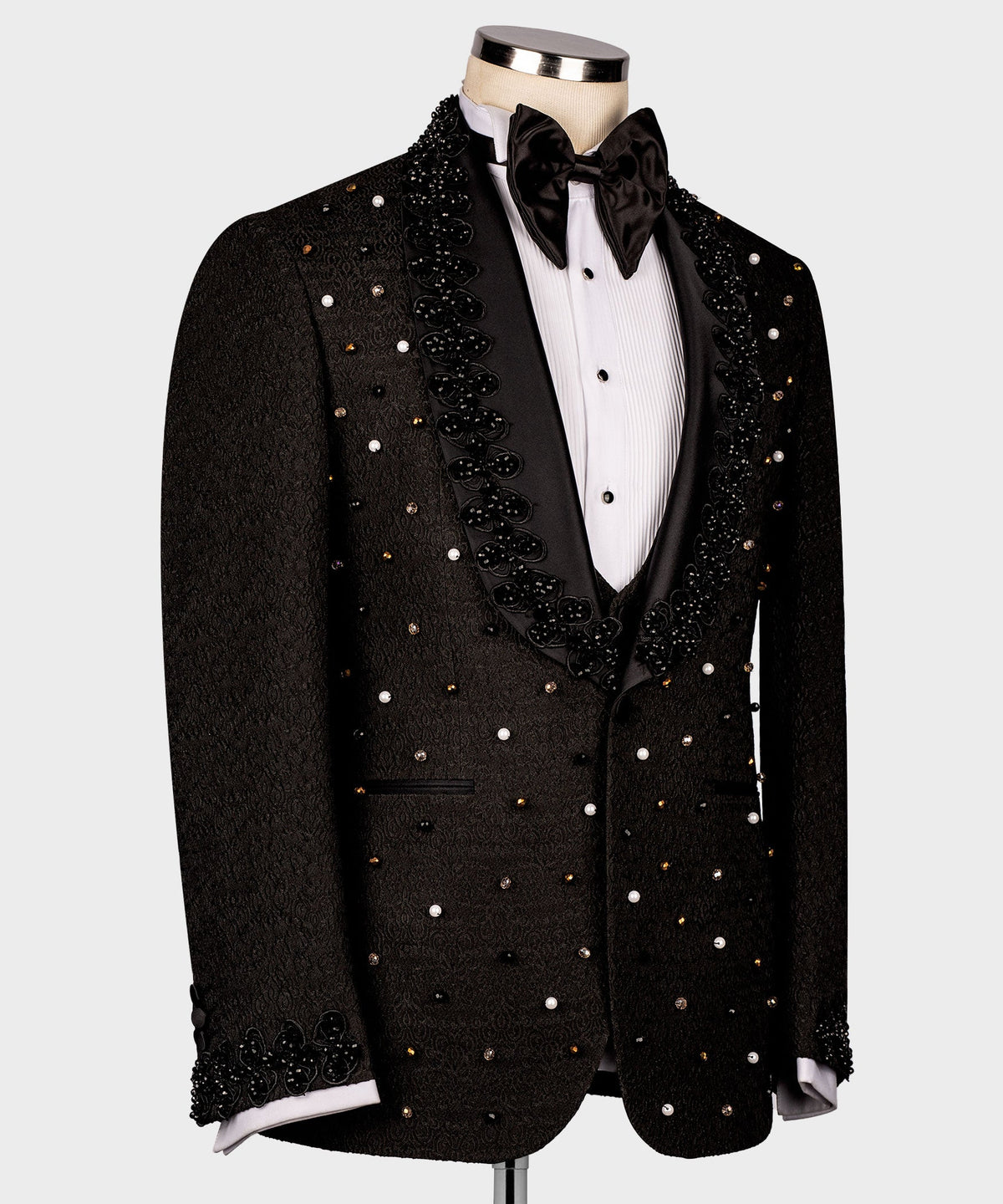 Dio Baby Lonian Men's Black Crystal Jewelried Special Tuxedo Custom Design Vest Suit