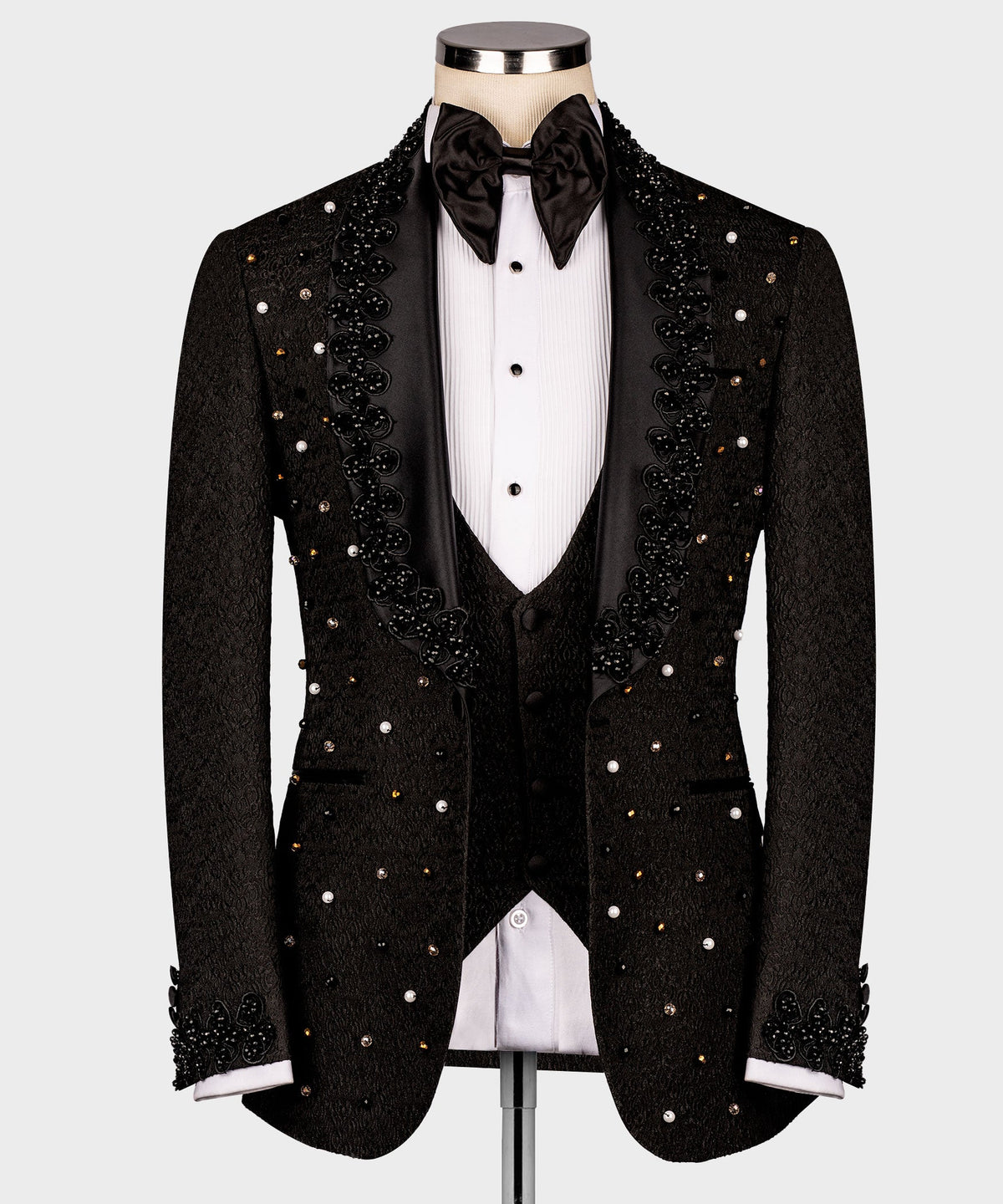 Dio Baby Lonian Men's Black Crystal Jewelried Special Tuxedo Custom Design Vest Suit