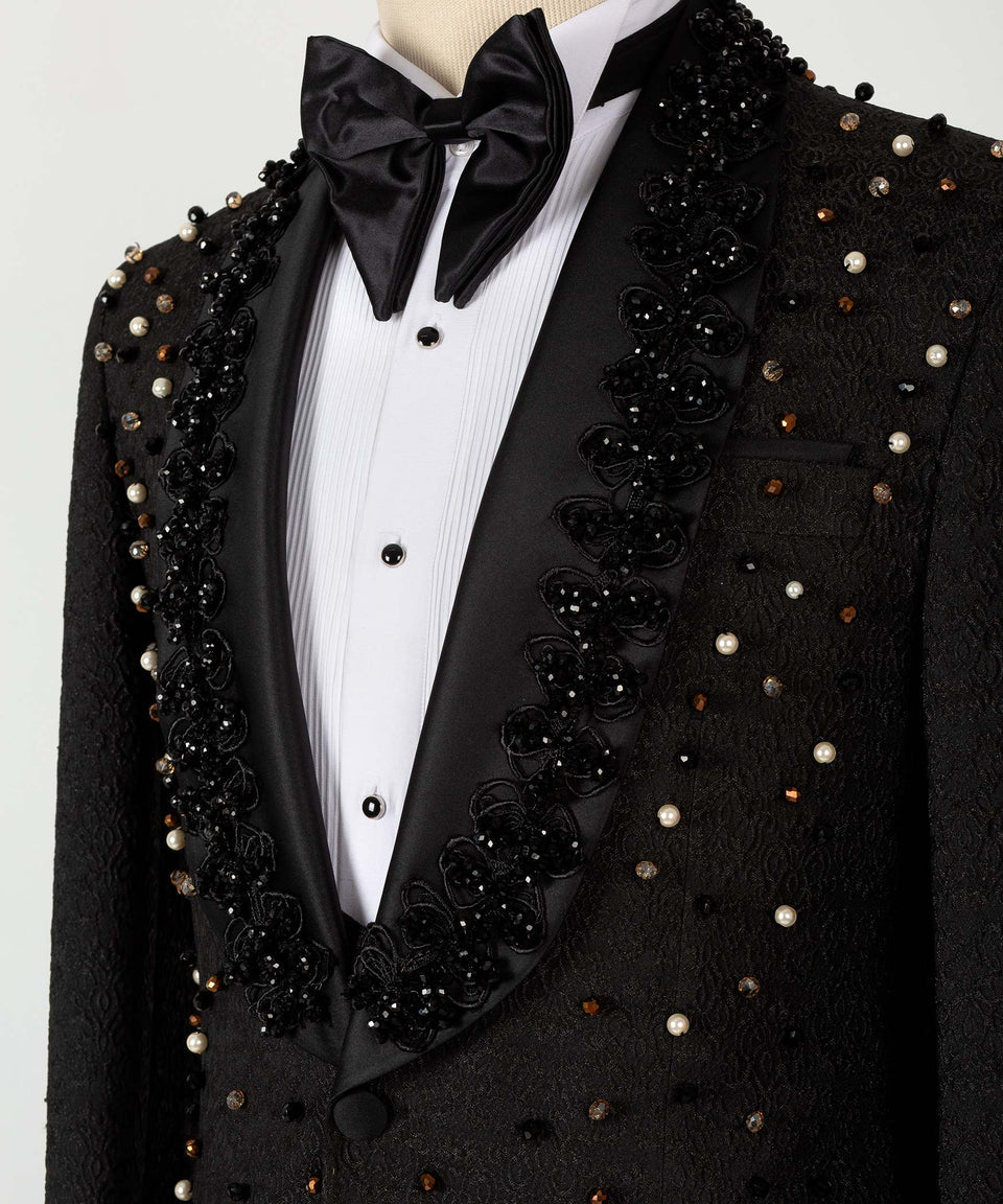 Dio Baby Lonian Men's Black Crystal Jewelried Special Tuxedo Custom Design Vest Suit