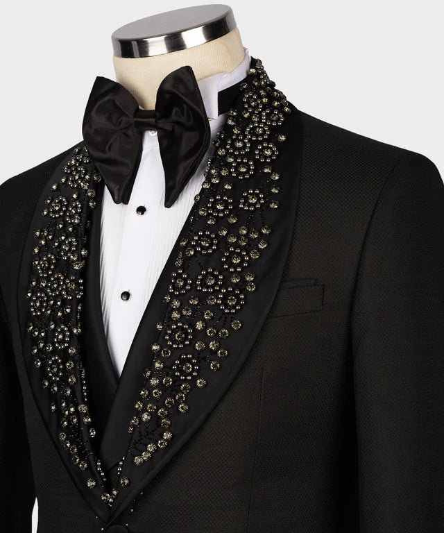 Black Gem Stone Collar Black Custom Tuxedo