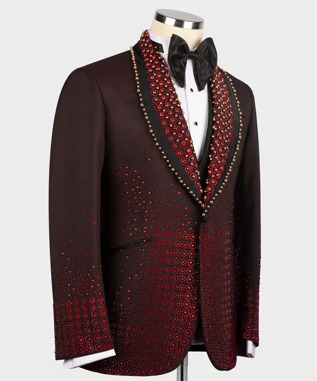 Round Patterned Custom Burgundy Tuxedo