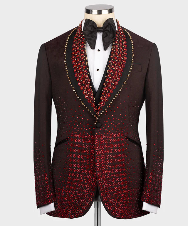 Round Patterned Custom Burgundy Tuxedo