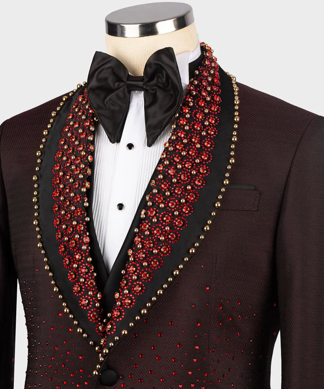 Round Patterned Custom Burgundy Tuxedo