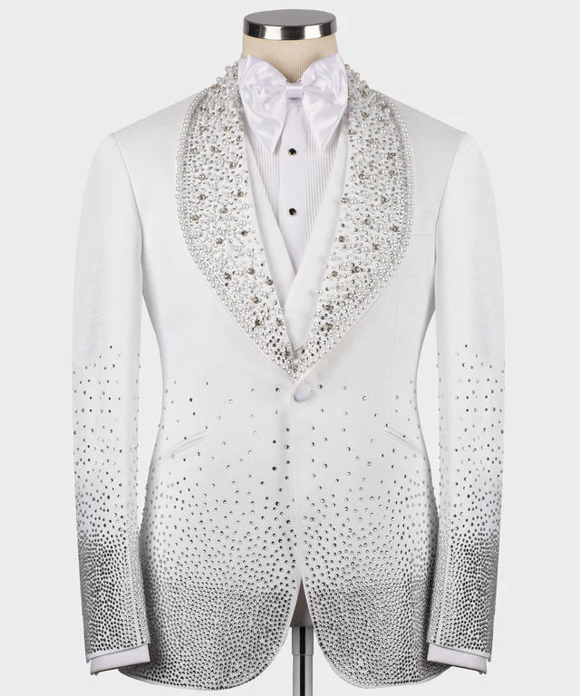 Gem Stone Detailed White Special Tuxedo