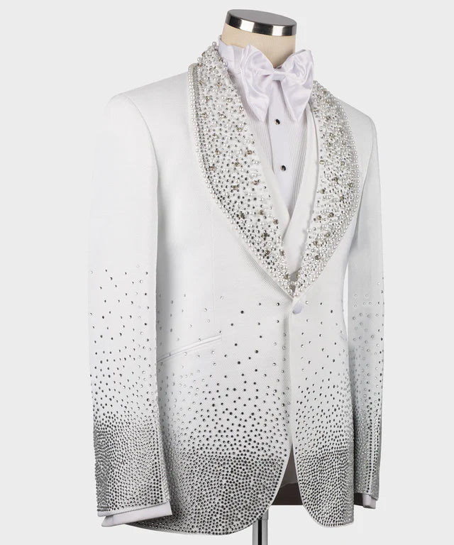 Gem Stone Detailed White Special Tuxedo