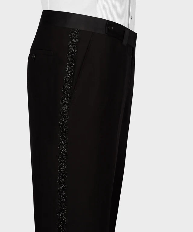 BLACK STONE EMBROIDERED TUXEDO TROUSER