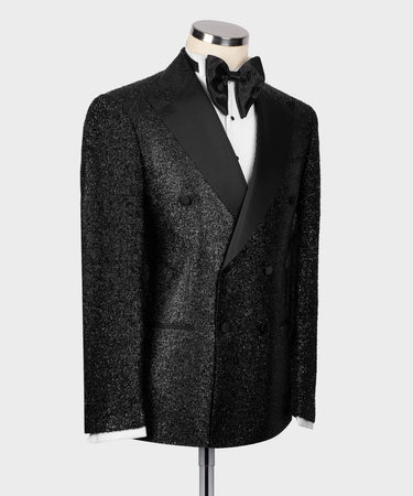 Black Satin Collar Glitter Classic Tuxedo