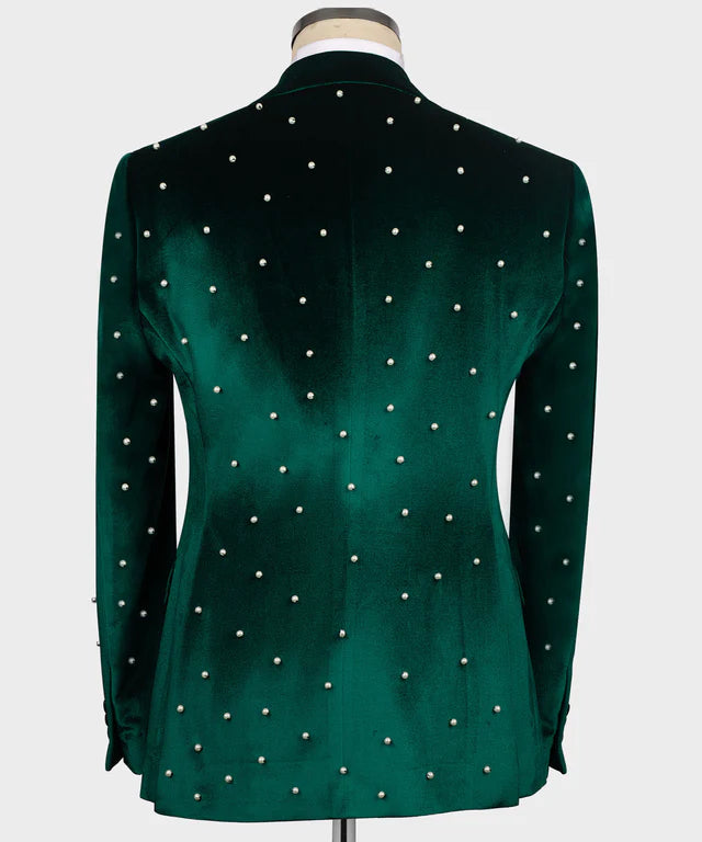 Pearl Embroidered Green Velvet Tuxedo