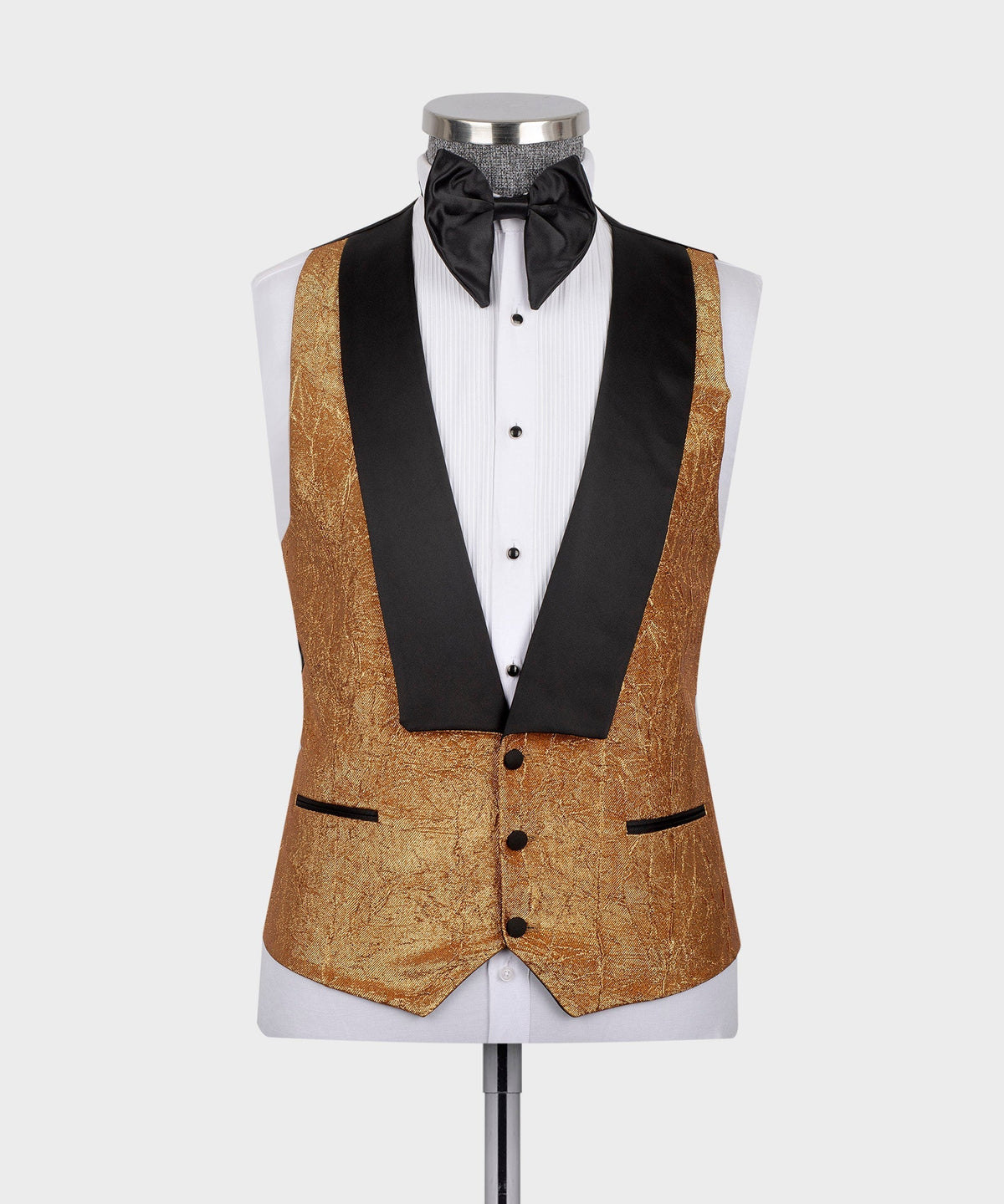 Dio Baby Lonian Men's Silk & Wool Cracked Gold Pattern Custom Tuxedo One Button Vest Suit