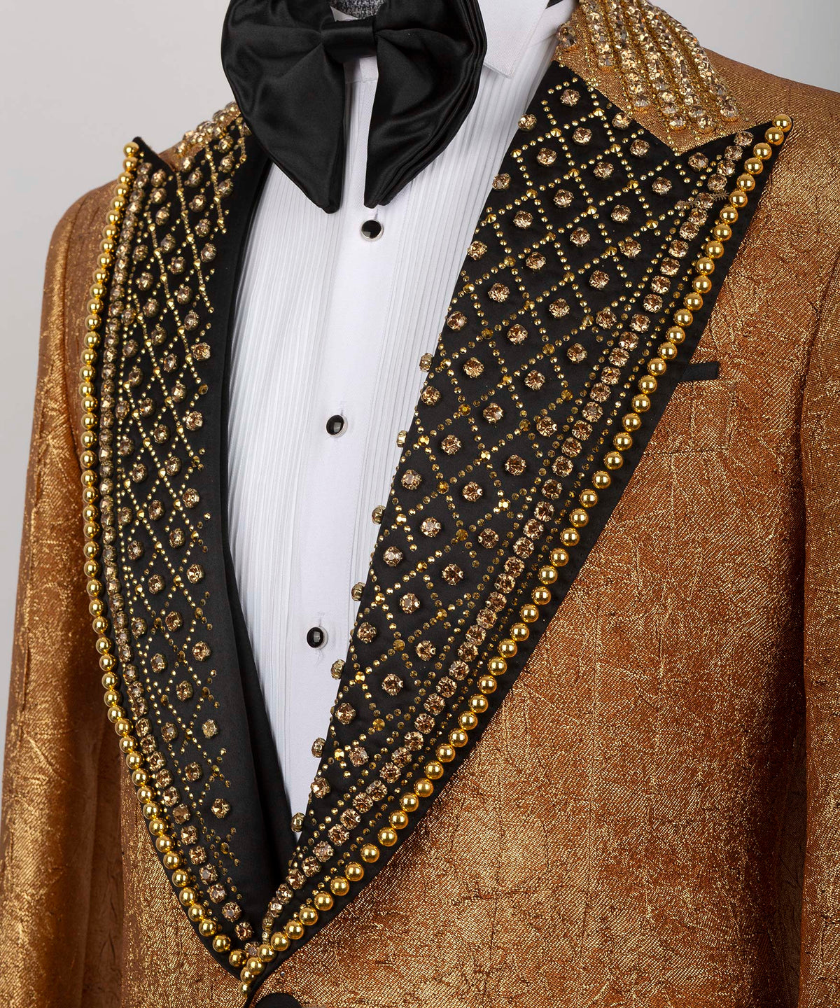 Dio Baby Lonian Men's Silk & Wool Cracked Gold Pattern Custom Tuxedo One Button Vest Suit