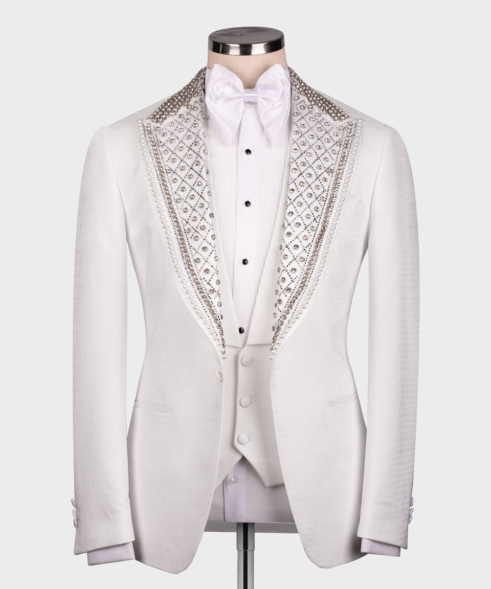 Dio Baby Lonian Men's White Custom Desing Classic Vest Suit W/ Bowtie