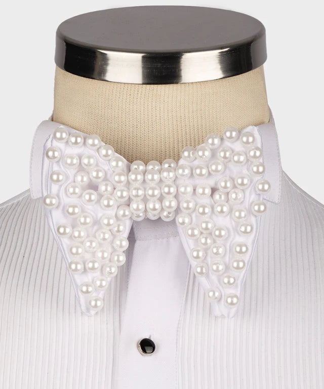 WHITE PEARL EMBROIDERED BOWTIE