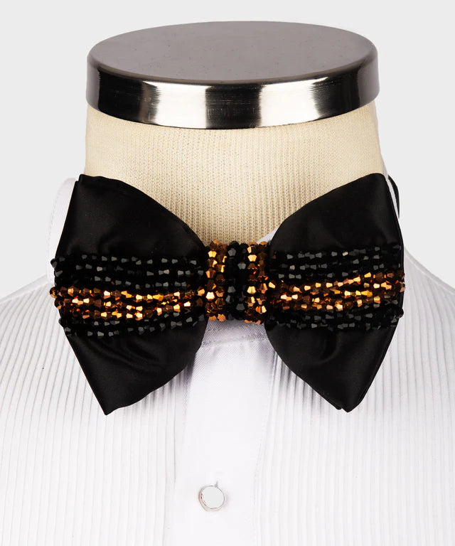 BLACK COPPER STONES EMBROIDERED BOWTIE