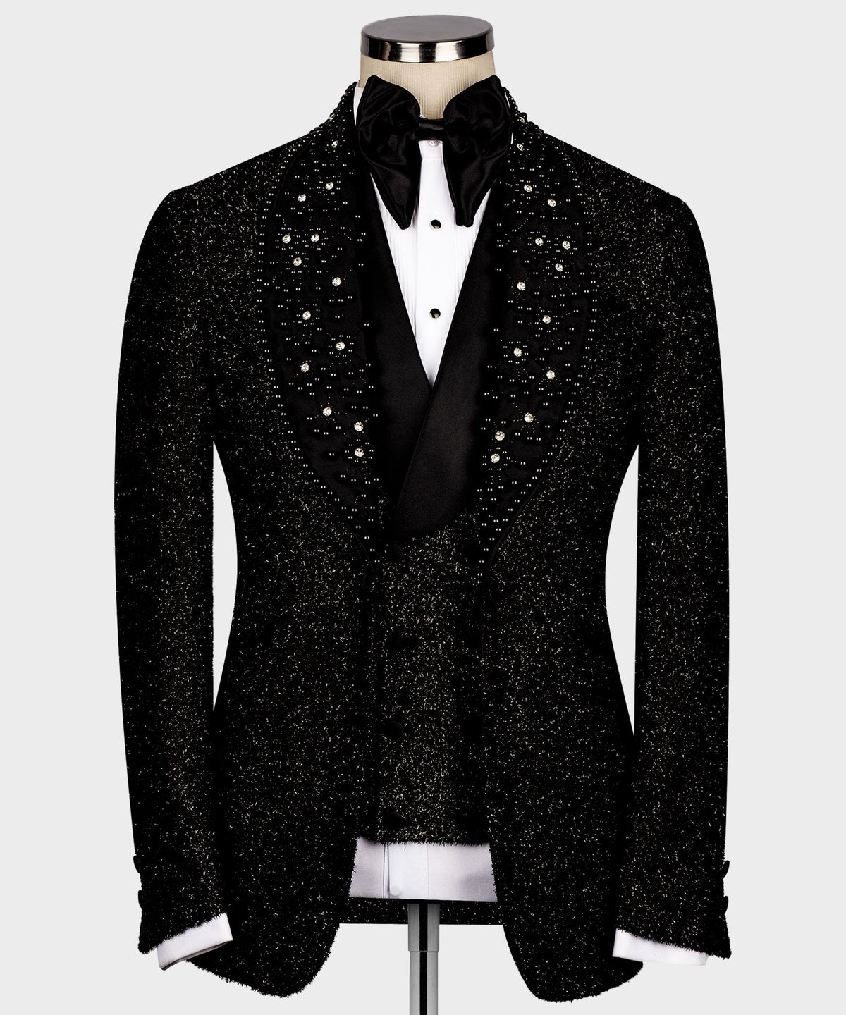 Dio Baby Lonian Men's Black Custom Desing Glitter Tuxedo Vest Suit W/ Bowtie