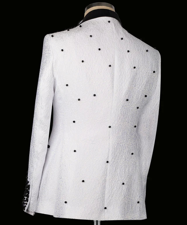 Flower Embroidered White Custom Tuxedo