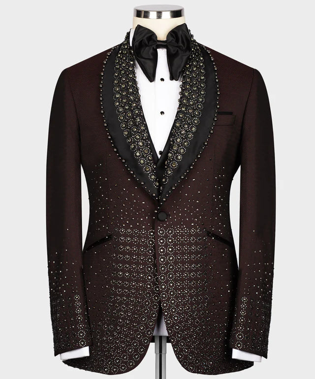 Satin Lalaped Round Patterned Custom Burgundy Tuxedo