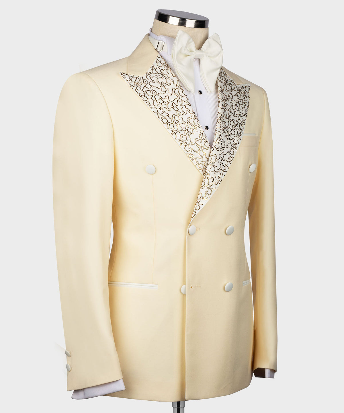 Dio Baby Lonian Men's Gold Gemstone Embriored Cream Tuxedo Custom Desing Vest Suit