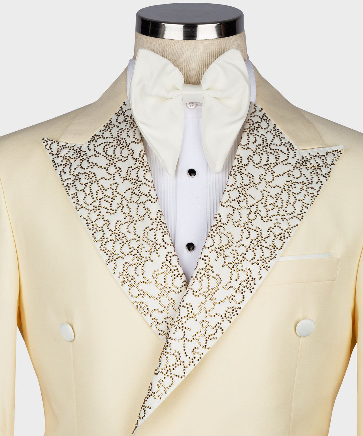 Dio Baby Lonian Men's Gold Gemstone Embriored Cream Tuxedo Custom Desing Vest Suit