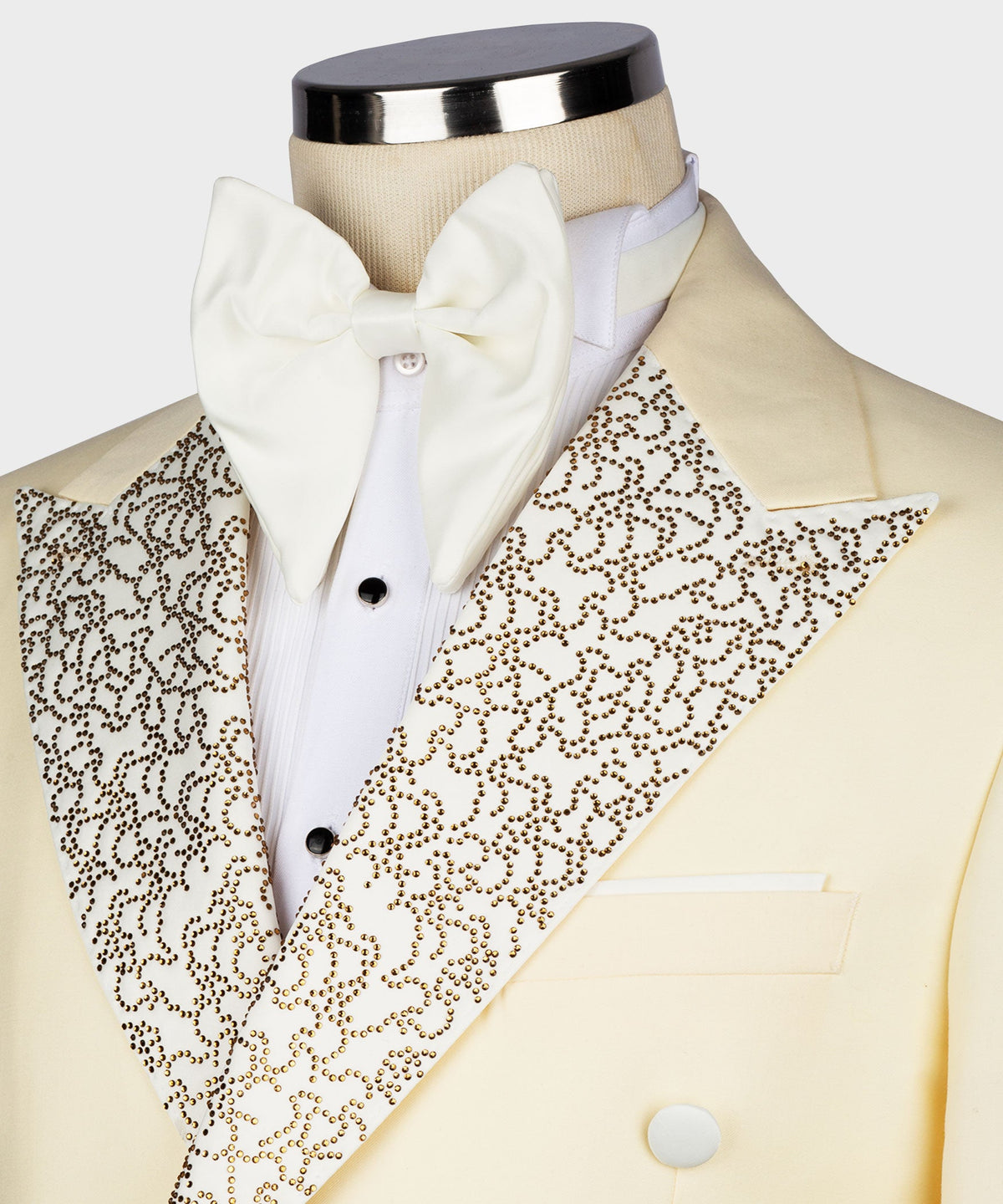 Dio Baby Lonian Men's Gold Gemstone Embriored Cream Tuxedo Custom Desing Vest Suit