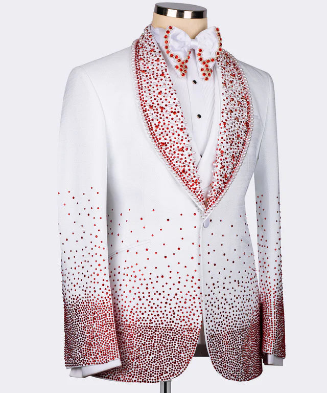 Red Stone Embroidered Custom Design Tuxedo