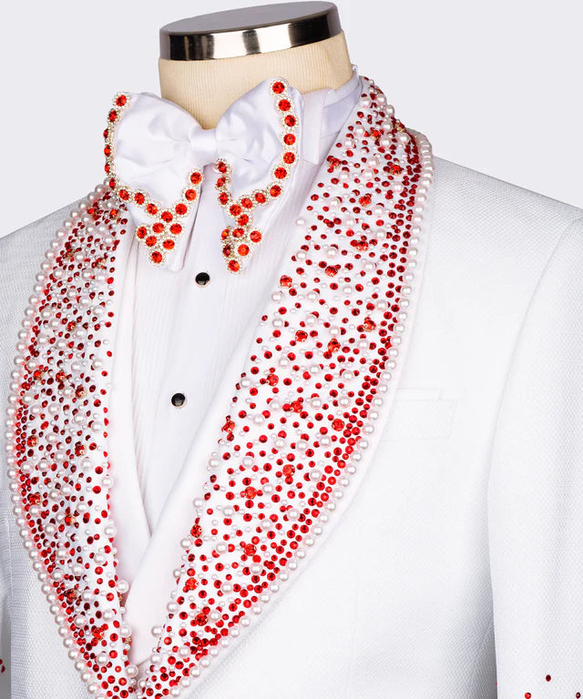 Red Stone Embroidered Custom Design Tuxedo