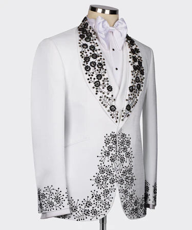 BLACK GEMSTONE EMBROIRED WHITE TUXEDO