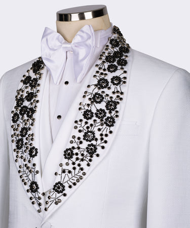 BLACK GEMSTONE EMBROIRED WHITE TUXEDO